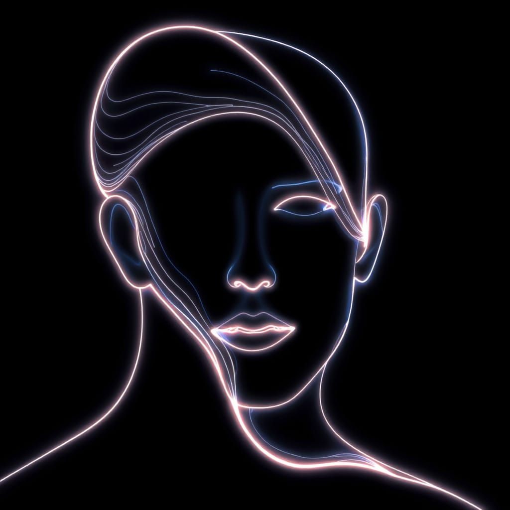 Abstract Portrait in Neon Style of a Human Face