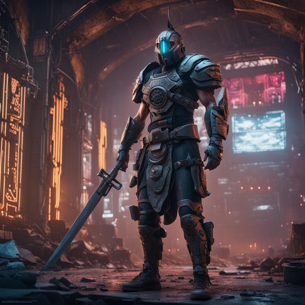 Cyberpunk Gladiator Concept Art in Detailed Matte Style