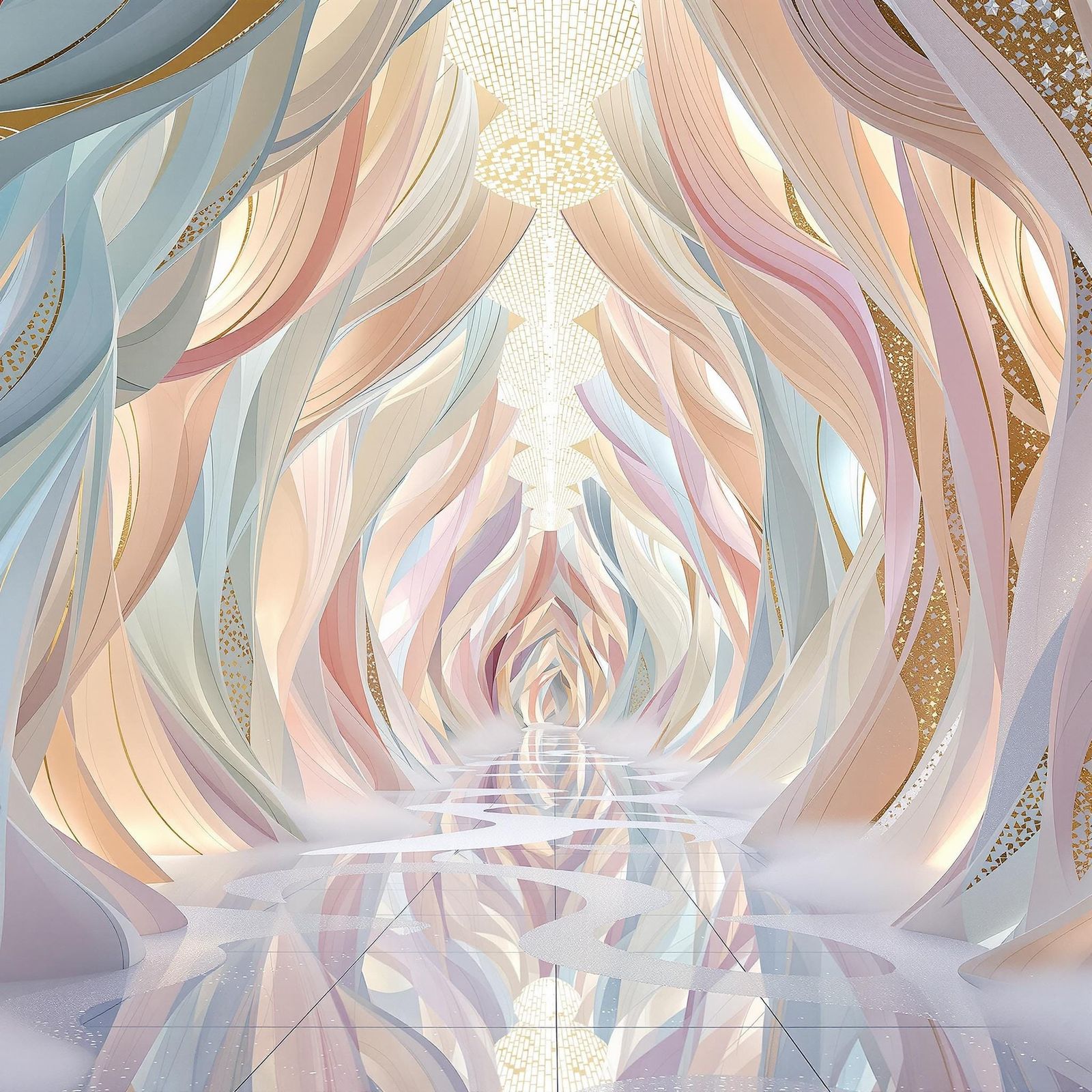 Surreal Kryptonian Temple in Pastel Hues with Fractal Mosaic...