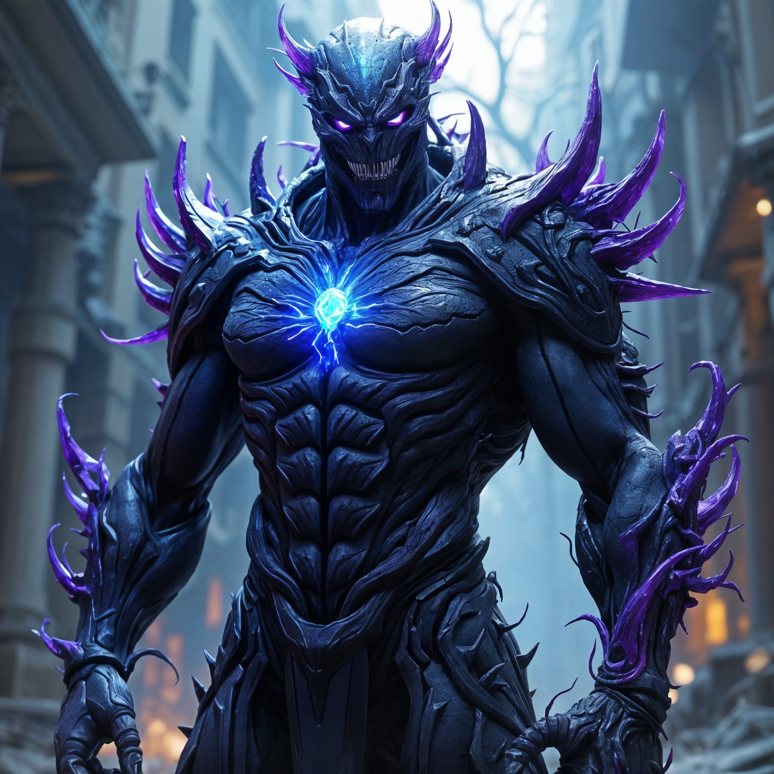 Muscular Alien Villain in Iridescent Armor