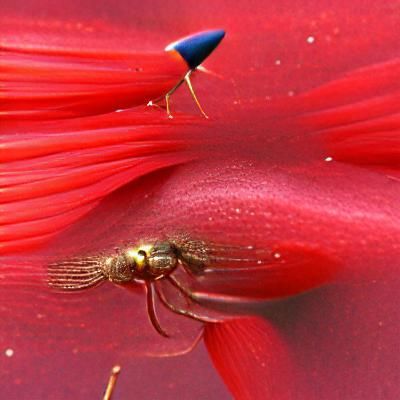 Gnat on Red Flower Macro Photograph