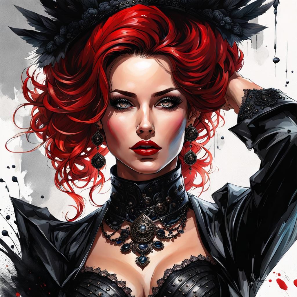 Gothic Spanish Mistress Portrait in Splash Art Style