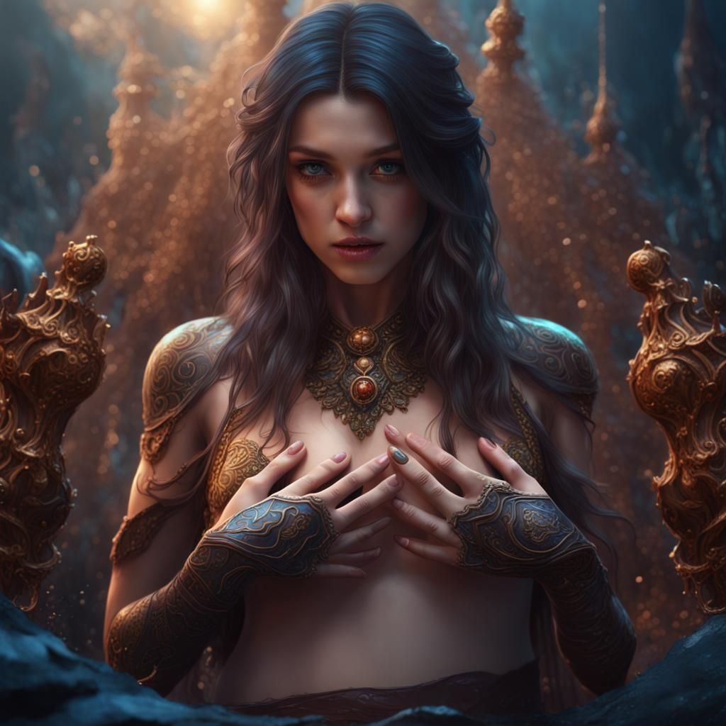 Detailed Matte Painting of Hands on Belly