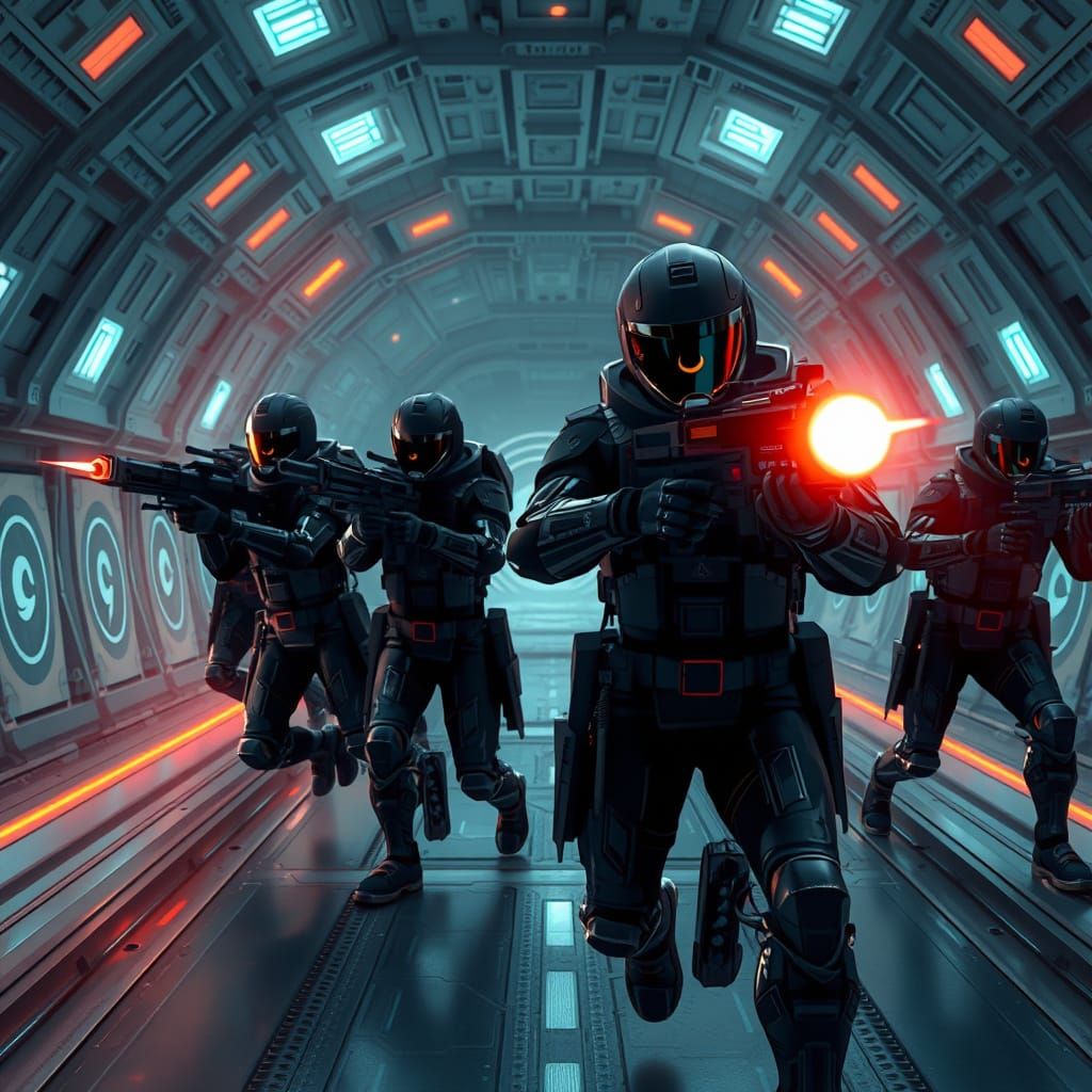 Futuristic Muslim Space Marines Training in Zero Gravity