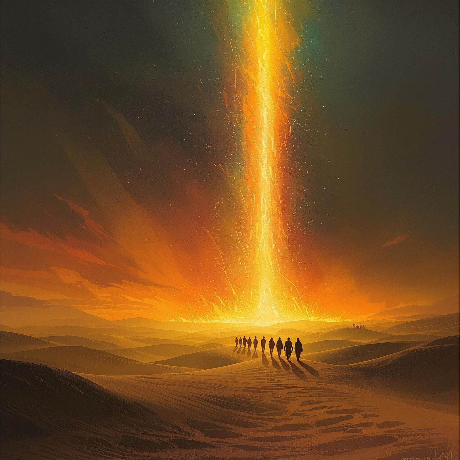 Ethereal Flames Guide Hebrews Through Desert Landscape