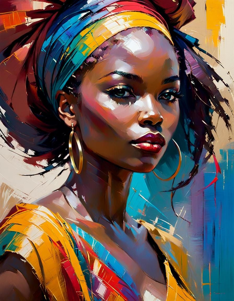 Ghanaian Woman Portrait in Abstract Expressionist Style