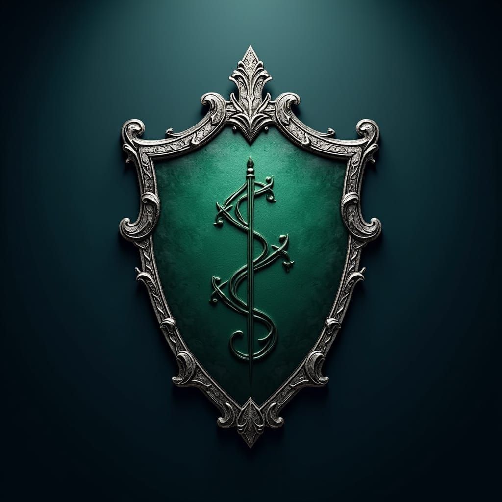 Slytherin Crest with Silver Filigree in Emerald Green