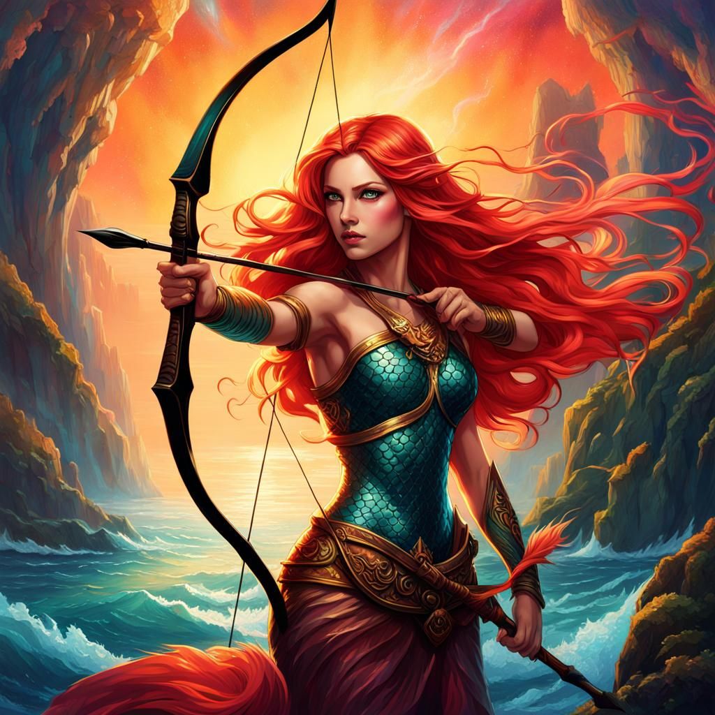 Psychedelic Mermaid Archer in Dreamcore Liminal Space