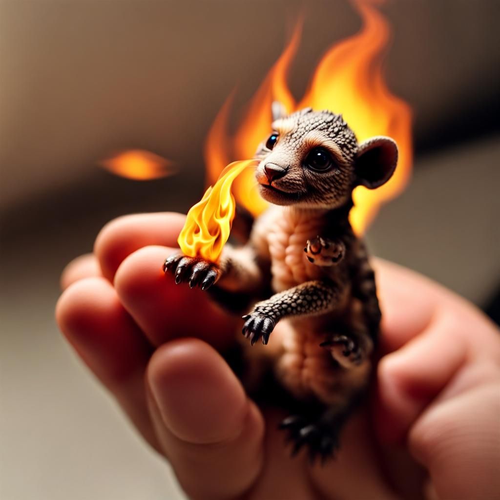 Miniature Qilin Cub Emitting Fire on Finger