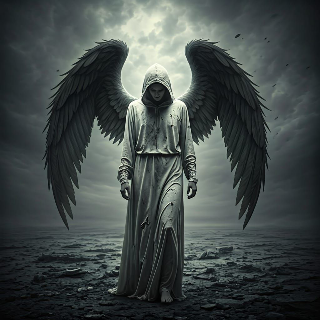 Worn Angel in Desolate Landscape Photography