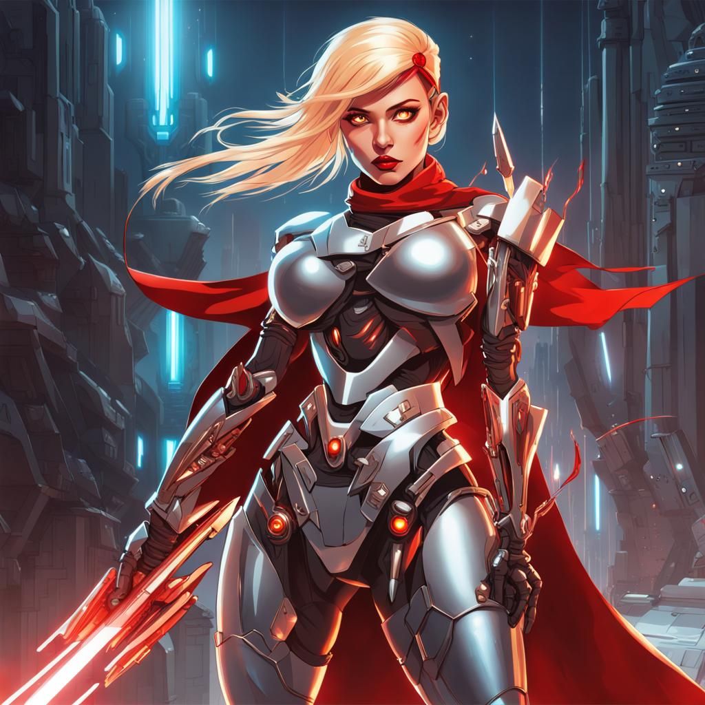 Futuristic Ninja with Glowing Armor in Action