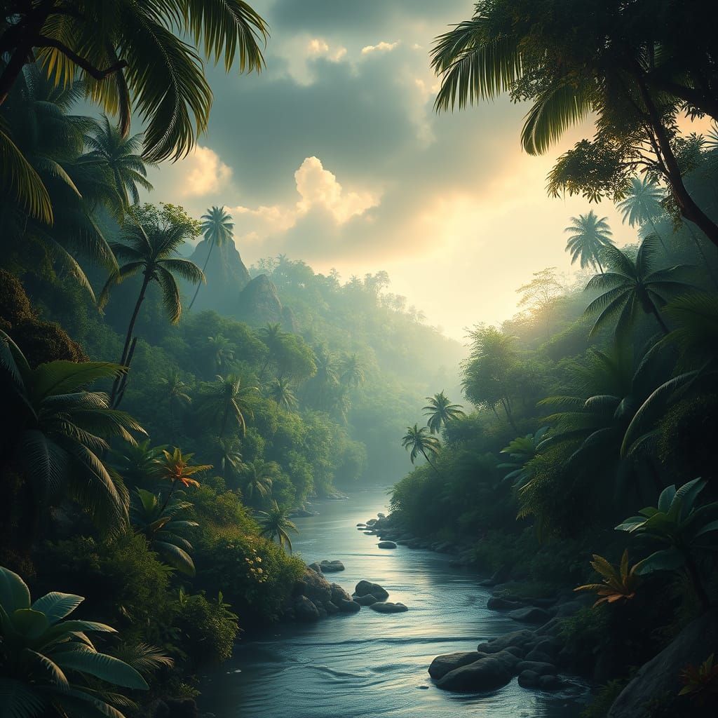 Lush Jungle River Digital Matte Painting