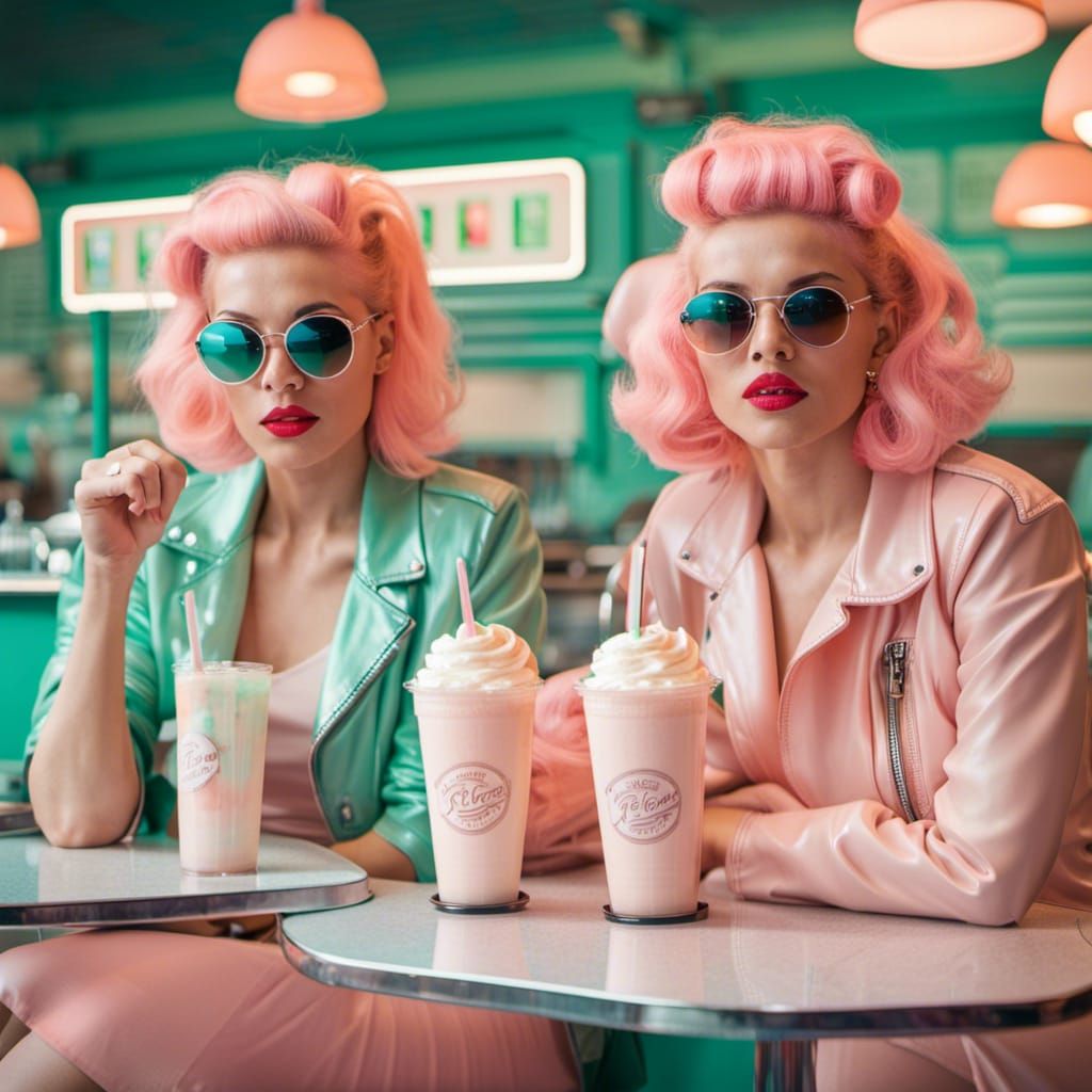 Futuristic 1950s Cafe Scene in Sci-Fi Style