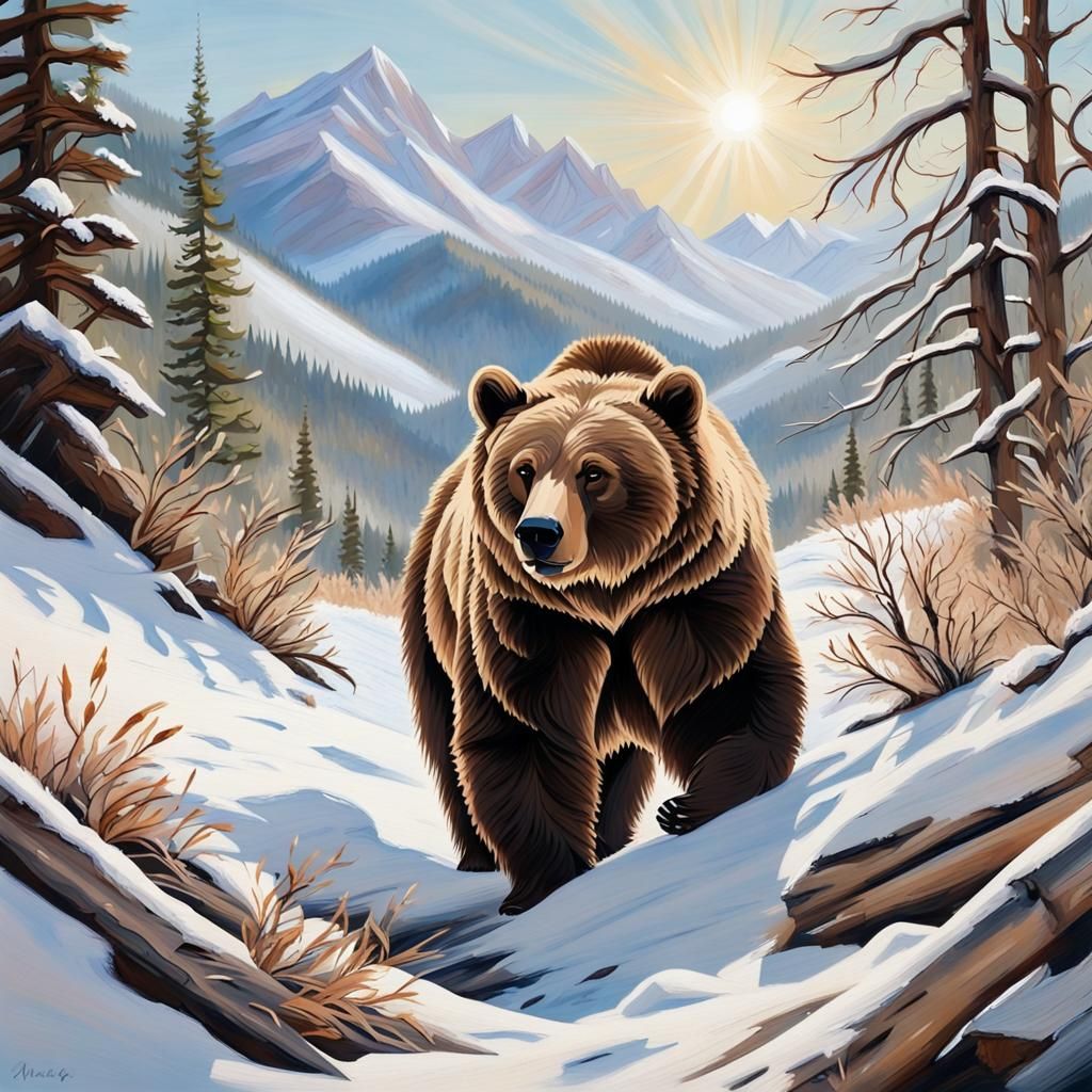 Grizzly Bear Emerges from Winter Den