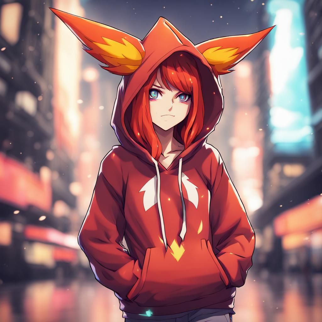 Anime Girl in Delphox Hoodie
