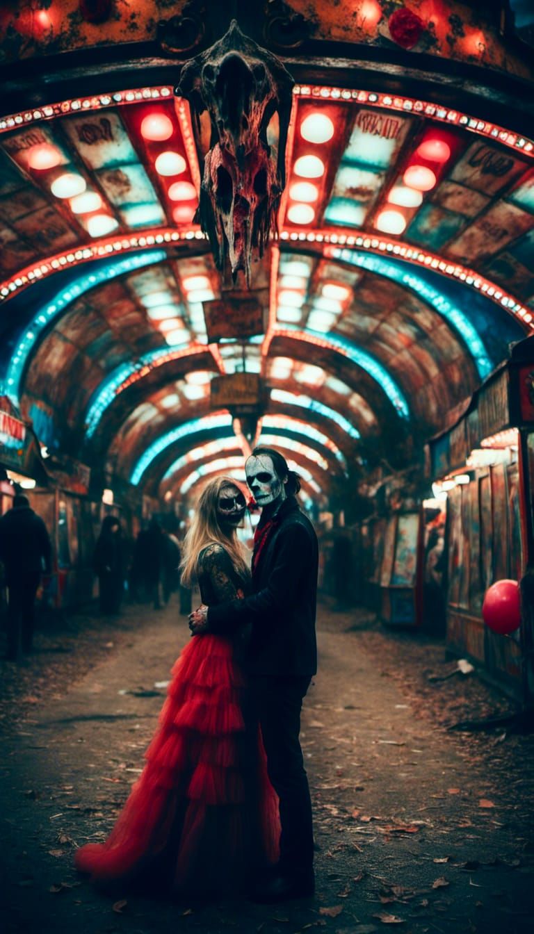 Scary Couple in Funfair Love Tunnel