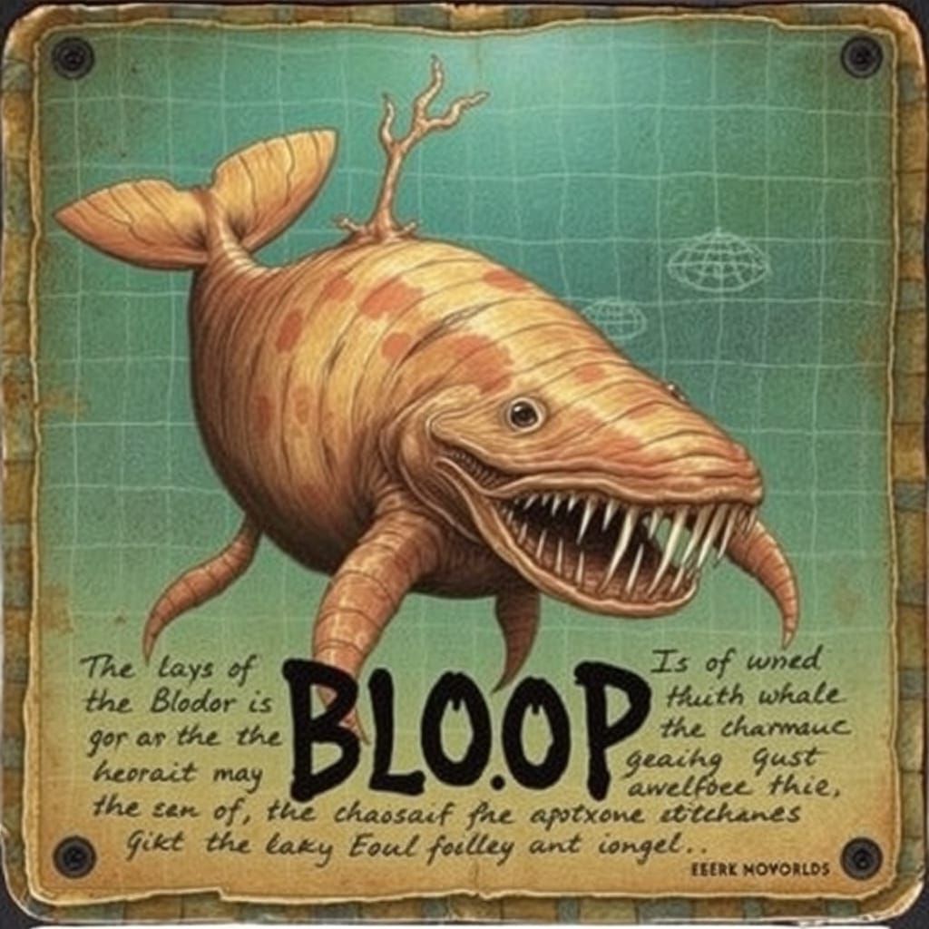 Bloop Cryptid Whale in Distressed Trading Card Design