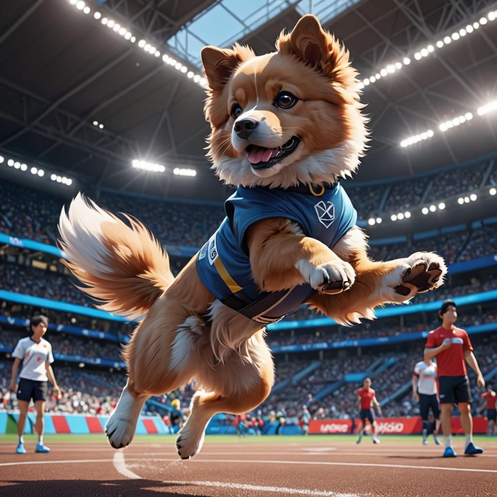 Fluffy Dog Discus Throw in 3D Anime Art
