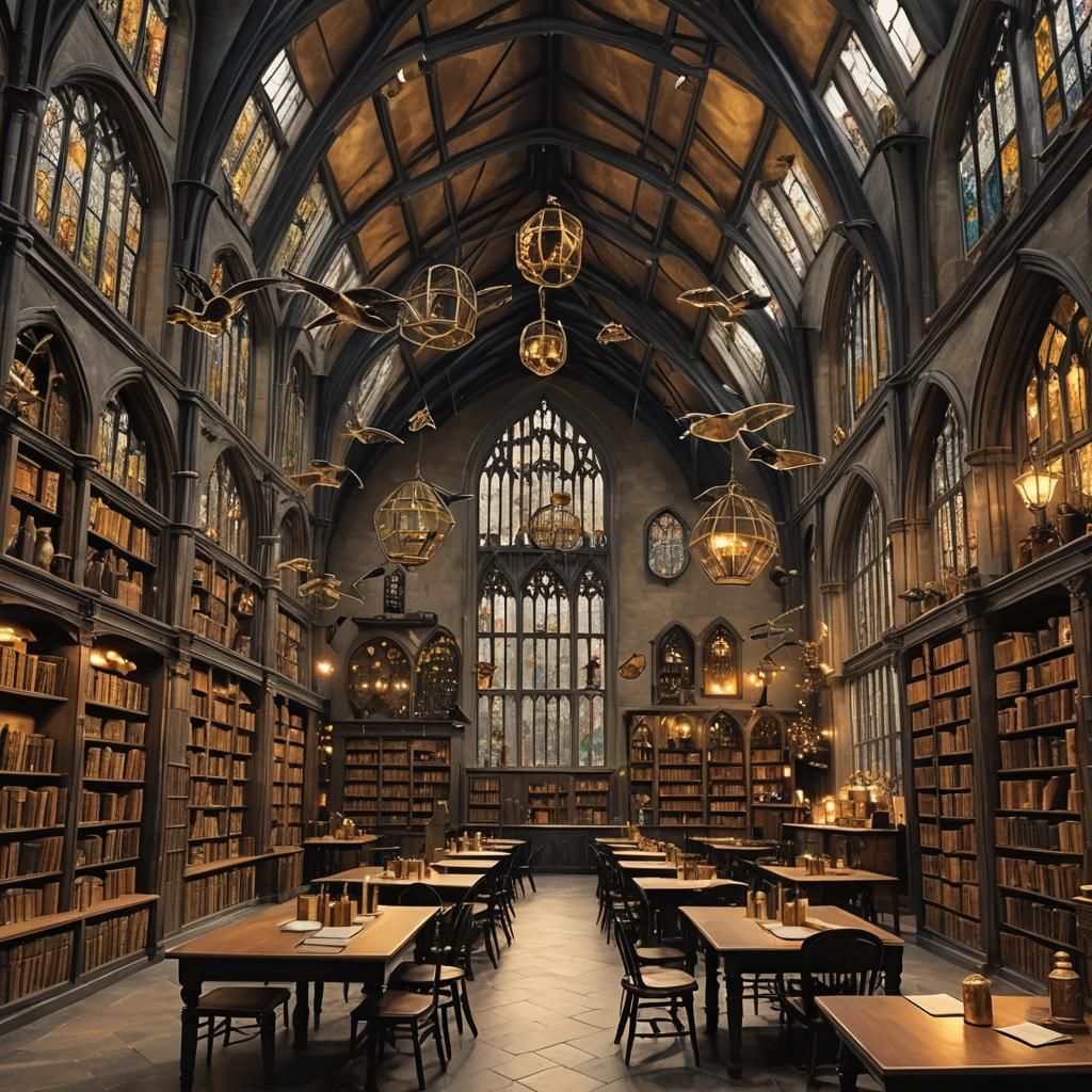 Hogwarts Classroom with Golden Glow: Matte Painting