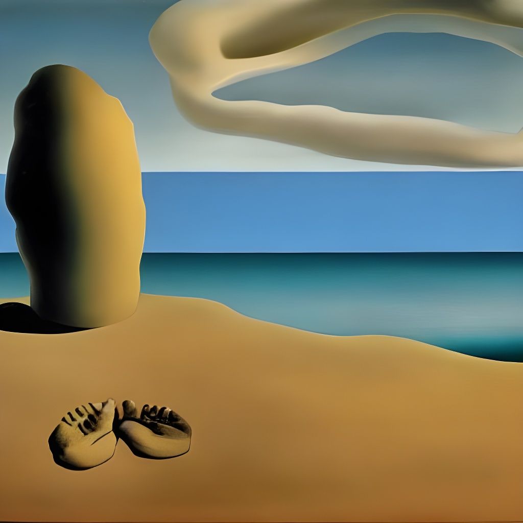 footprints in the Sand surrealism Salvador Dali matte background melting oil on canvas