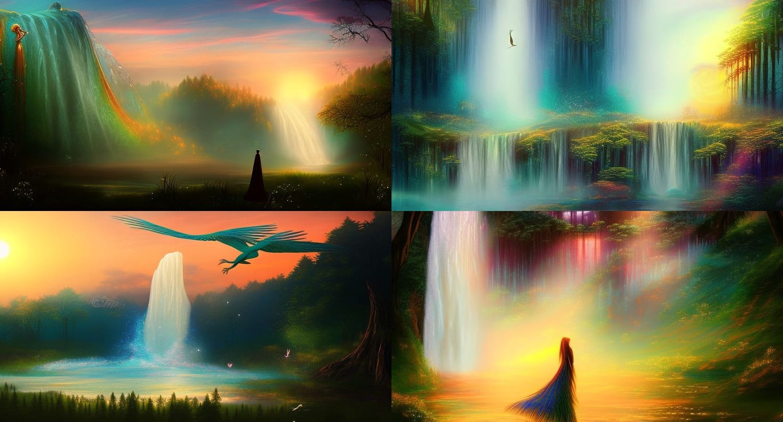 Surreal Frozen Landscape with Ethereal Girl and Peacock