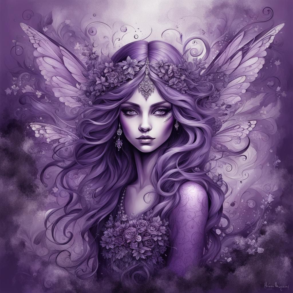 Purple Fairy in Abstract Monochrome