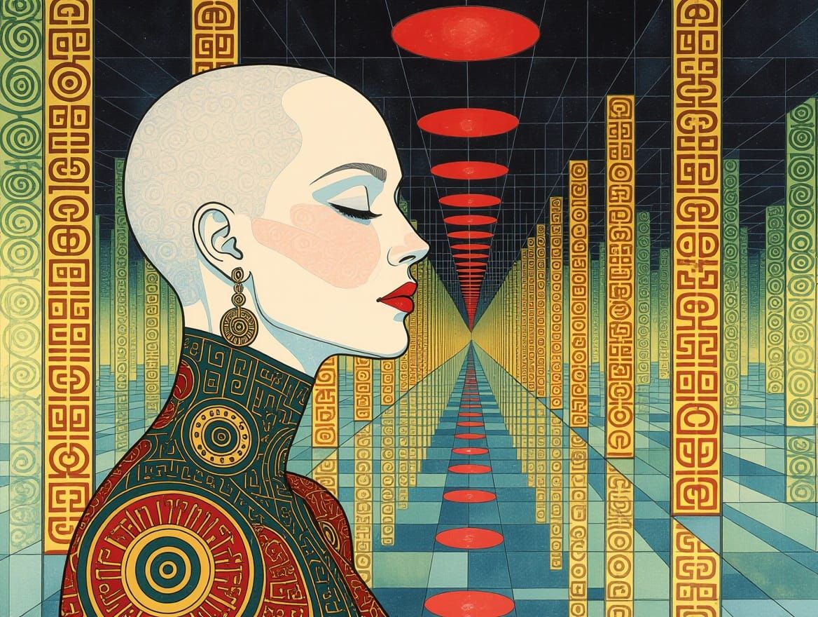 Ethereal Goddess in Futuristic Halls