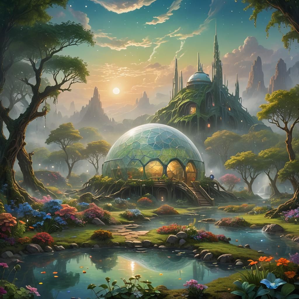 Biodome on Mars: Ethereal Fantasy Landscape