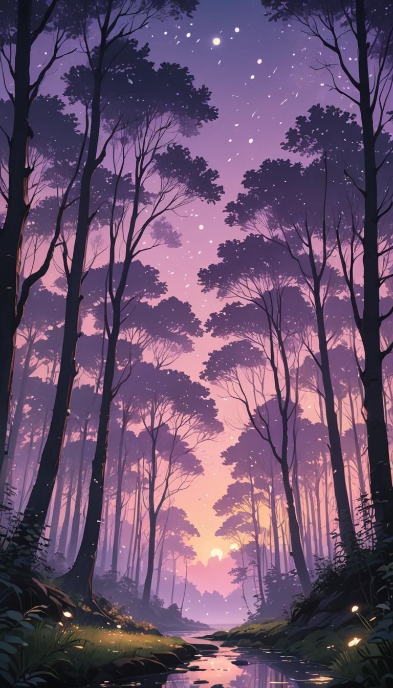 Ethereal Anime Forest Scene at Dusk
