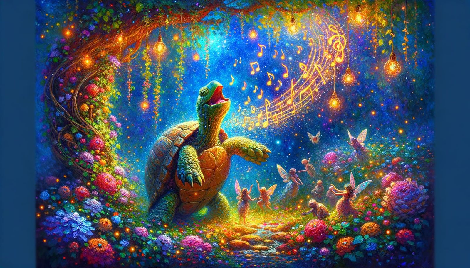 Enchanted Singing Turtle in a Fairy Garden