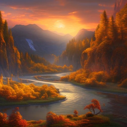 Gorgeous Sunset Over Hill and Valley Landscape