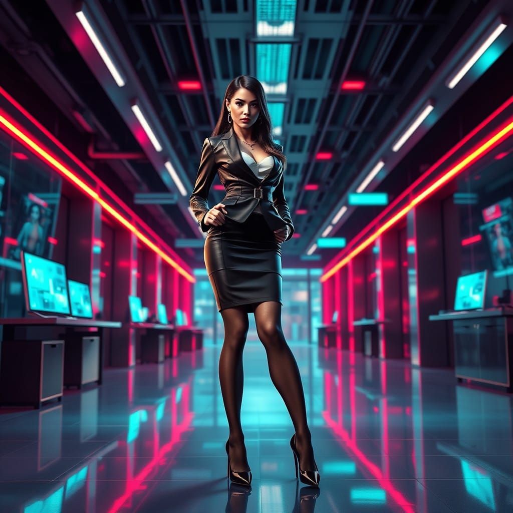 Confident Office Professional in Futuristic Latex Fashion