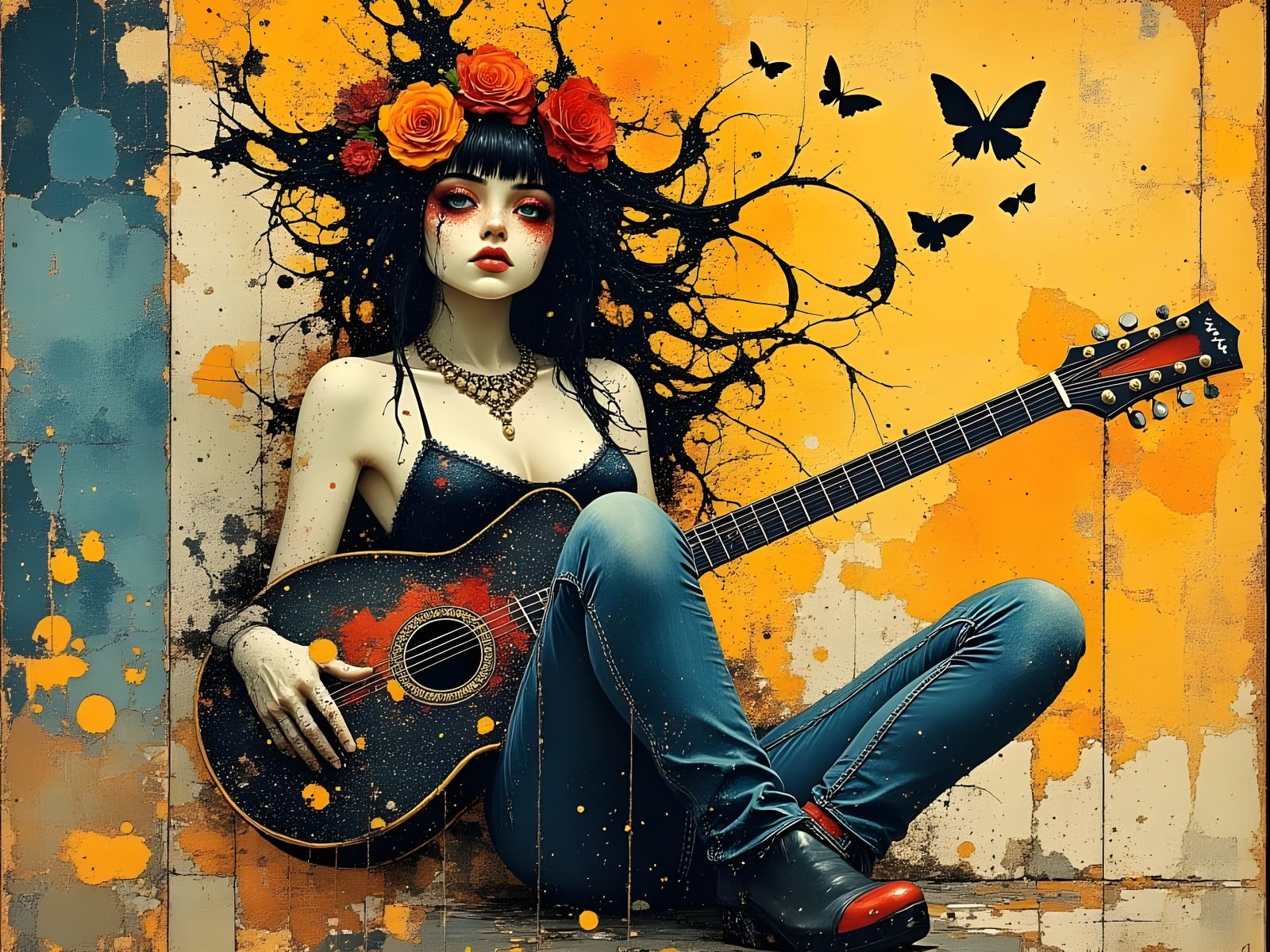 Surreal Punk Rocker Goddess Plays Guitar