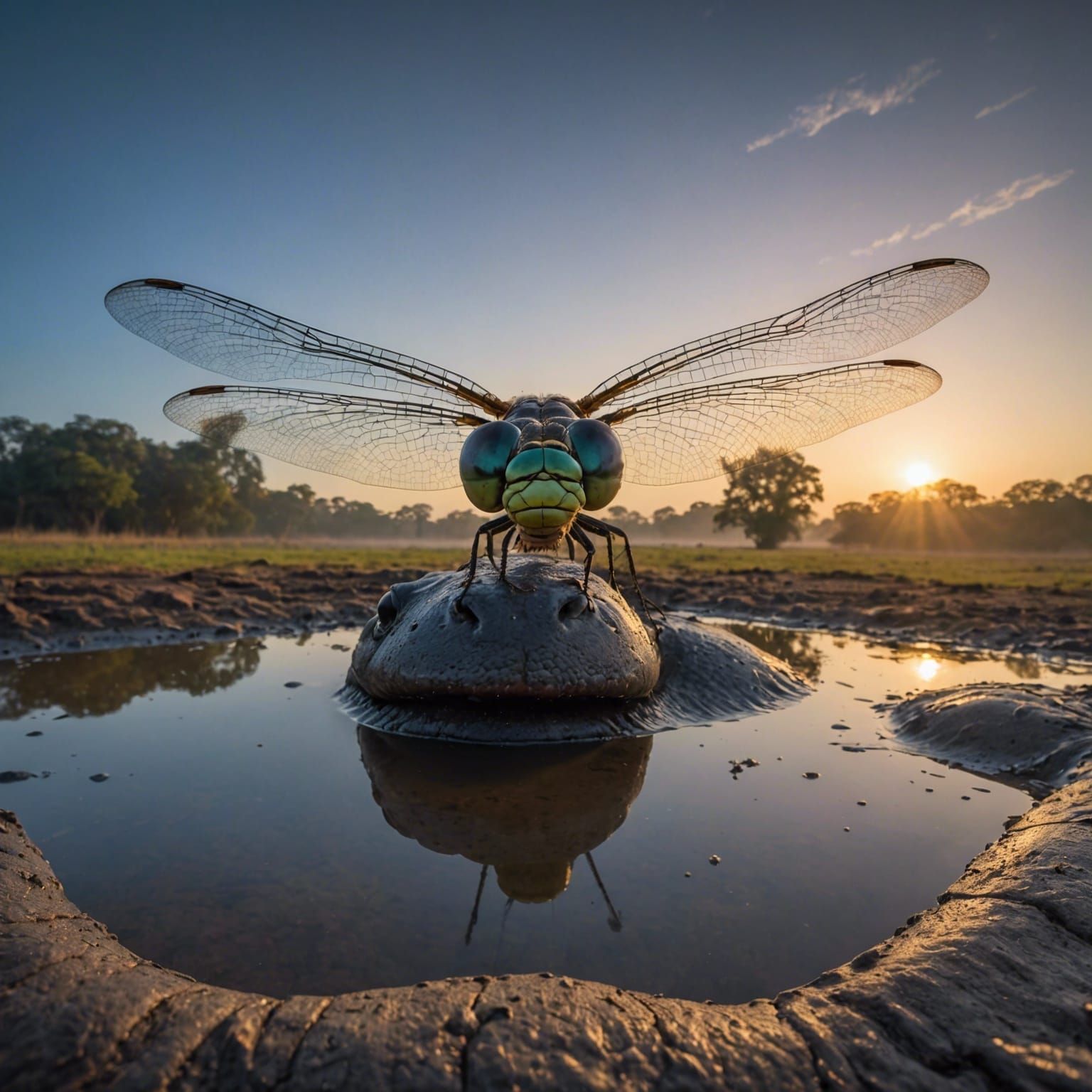 Dragonfly and Hippo: Cinematic Film Still