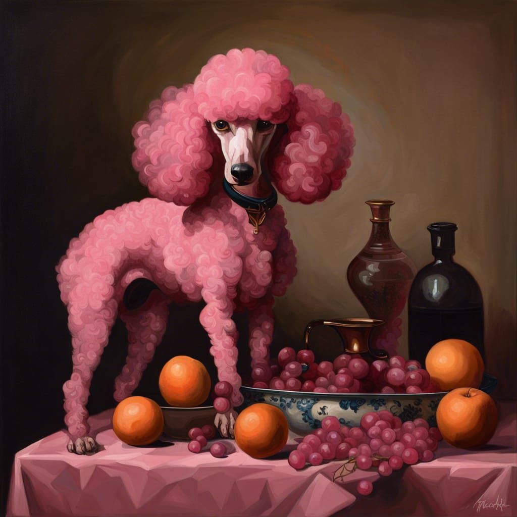 Pink Poodle Still Life in Dutch Masters Style