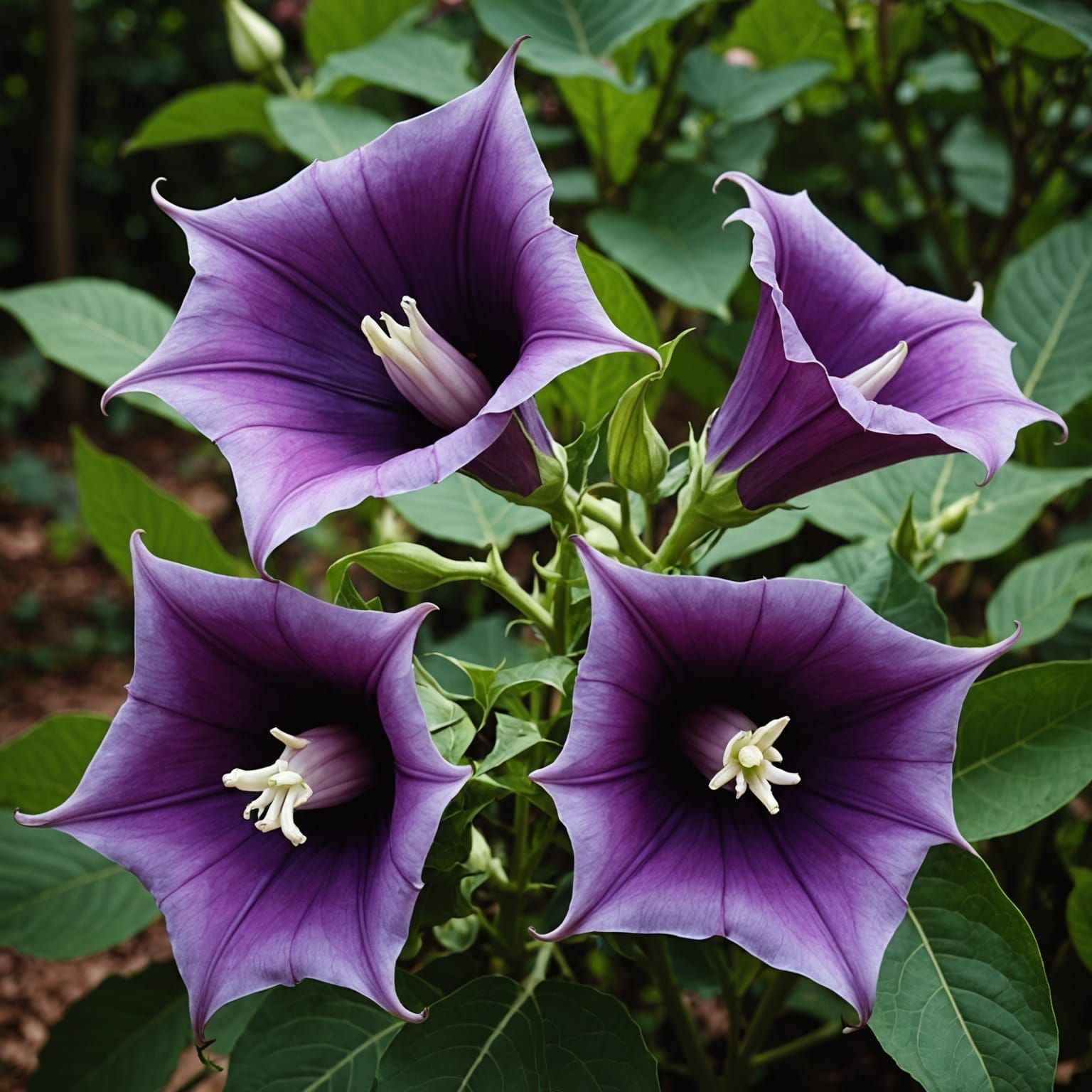 Blooming Purple Devil's Trumpet Flowers