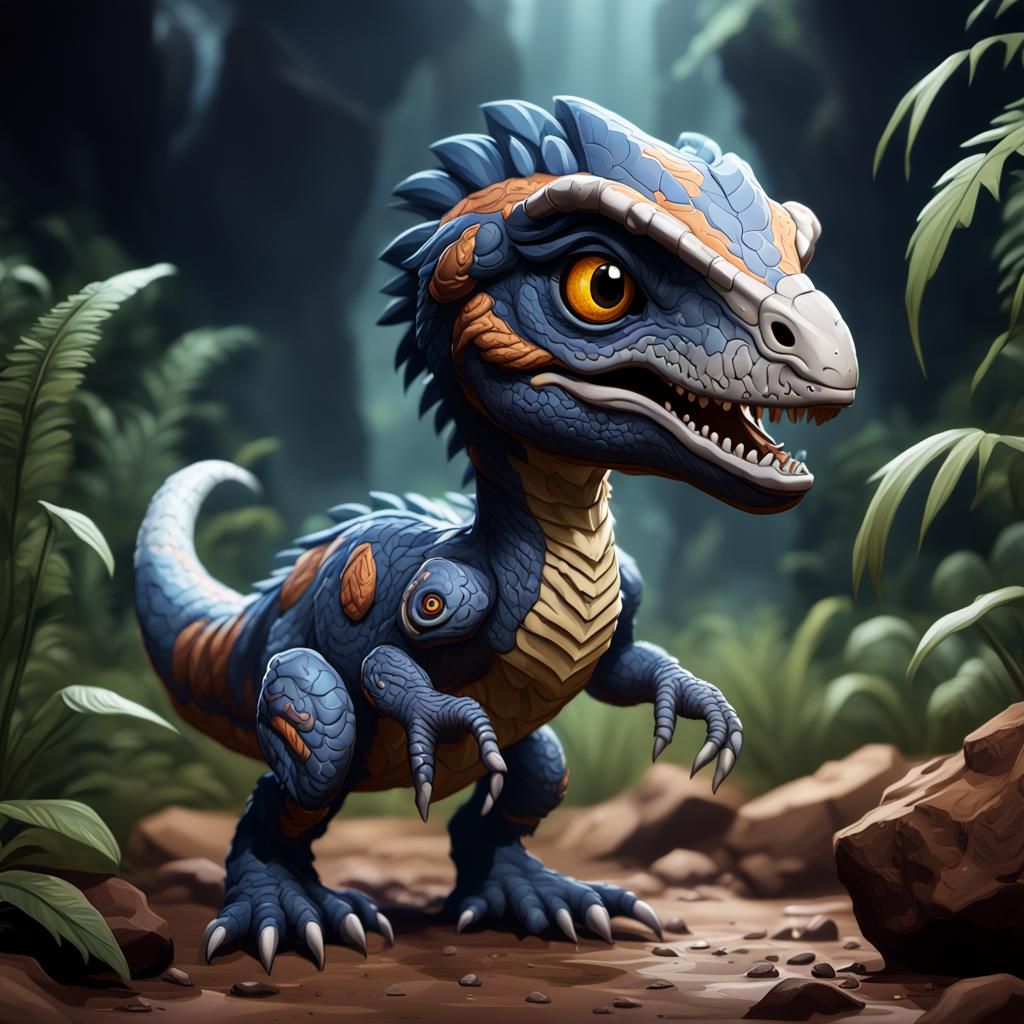 Chibi Spirit Velociraptor: Detailed Fantasy Concept Art