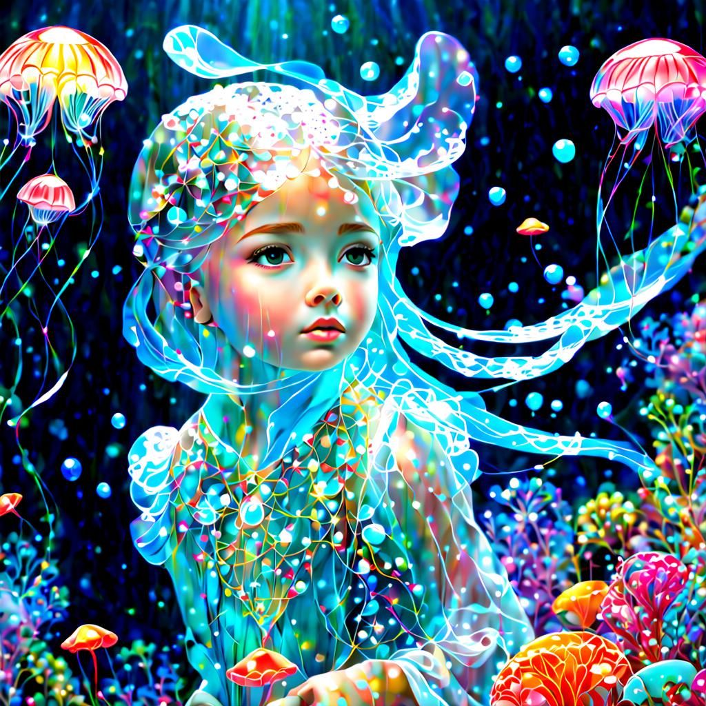 Child Flies Jellyfish Kite on Crystal Coral Reef