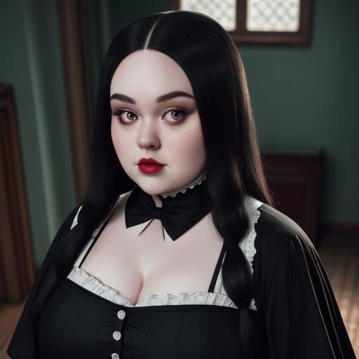 Plus-Size Woman Posing in Dark Mansion