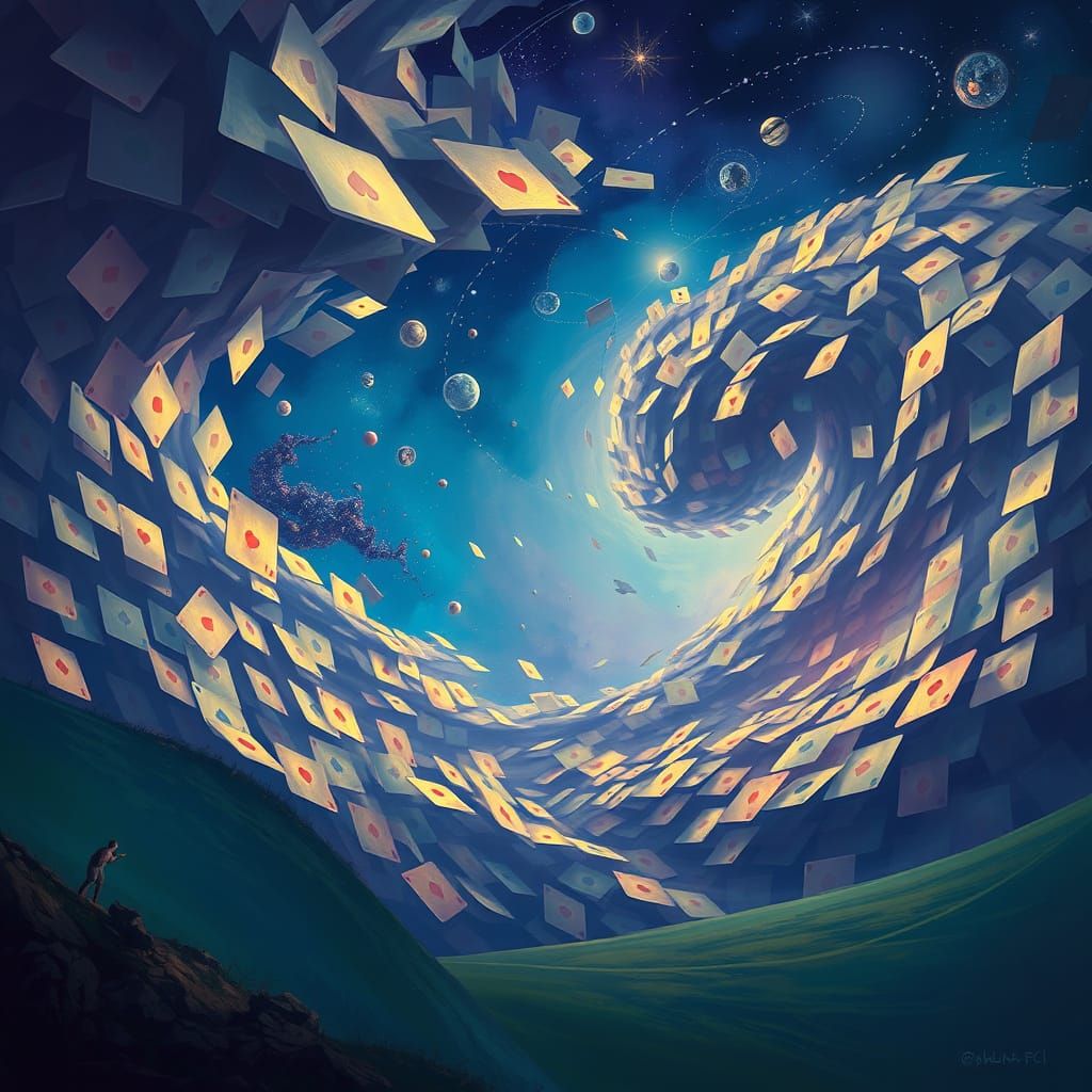 Surreal Sky of Giant Playing Cards with Ethereal Light