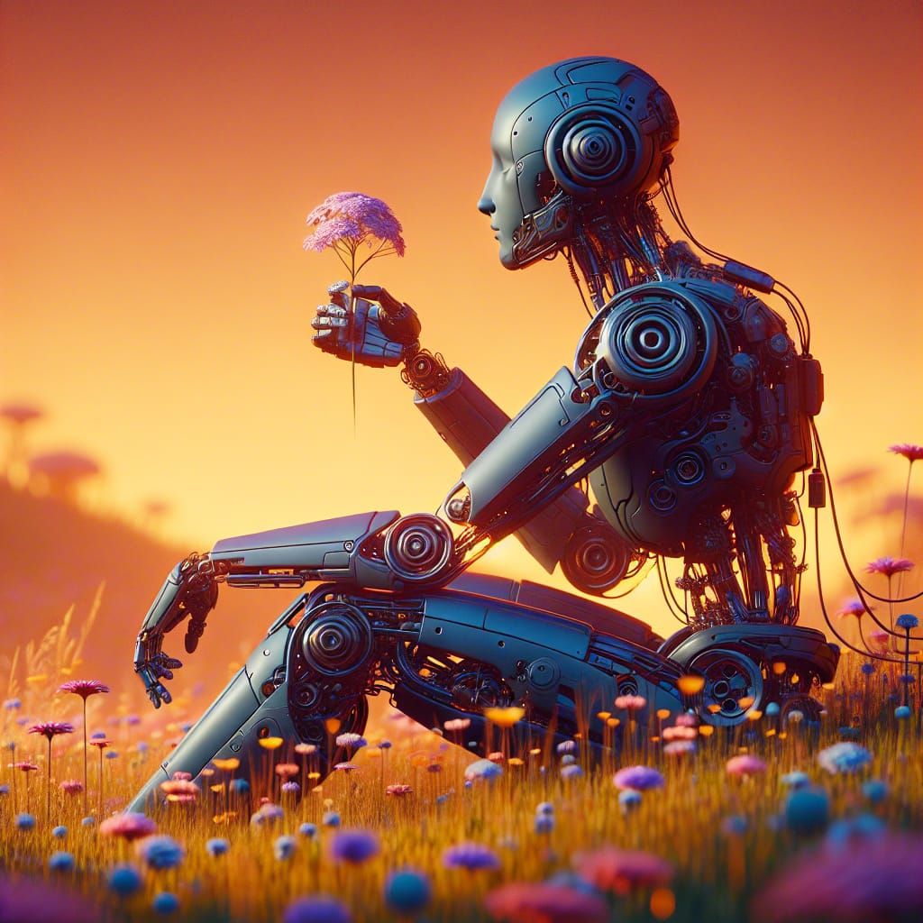 Cyborg in Meadow: Volumetric Digital Matte Painting