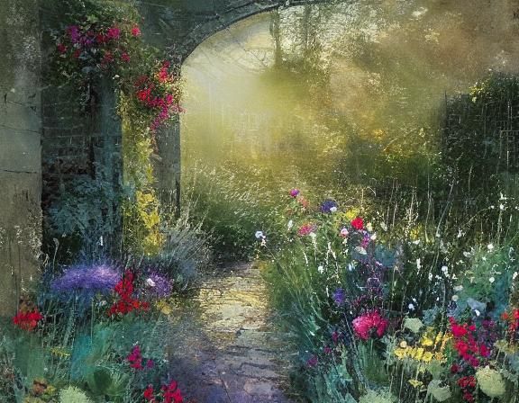 Sunlit Garden Scene with Intricate Details