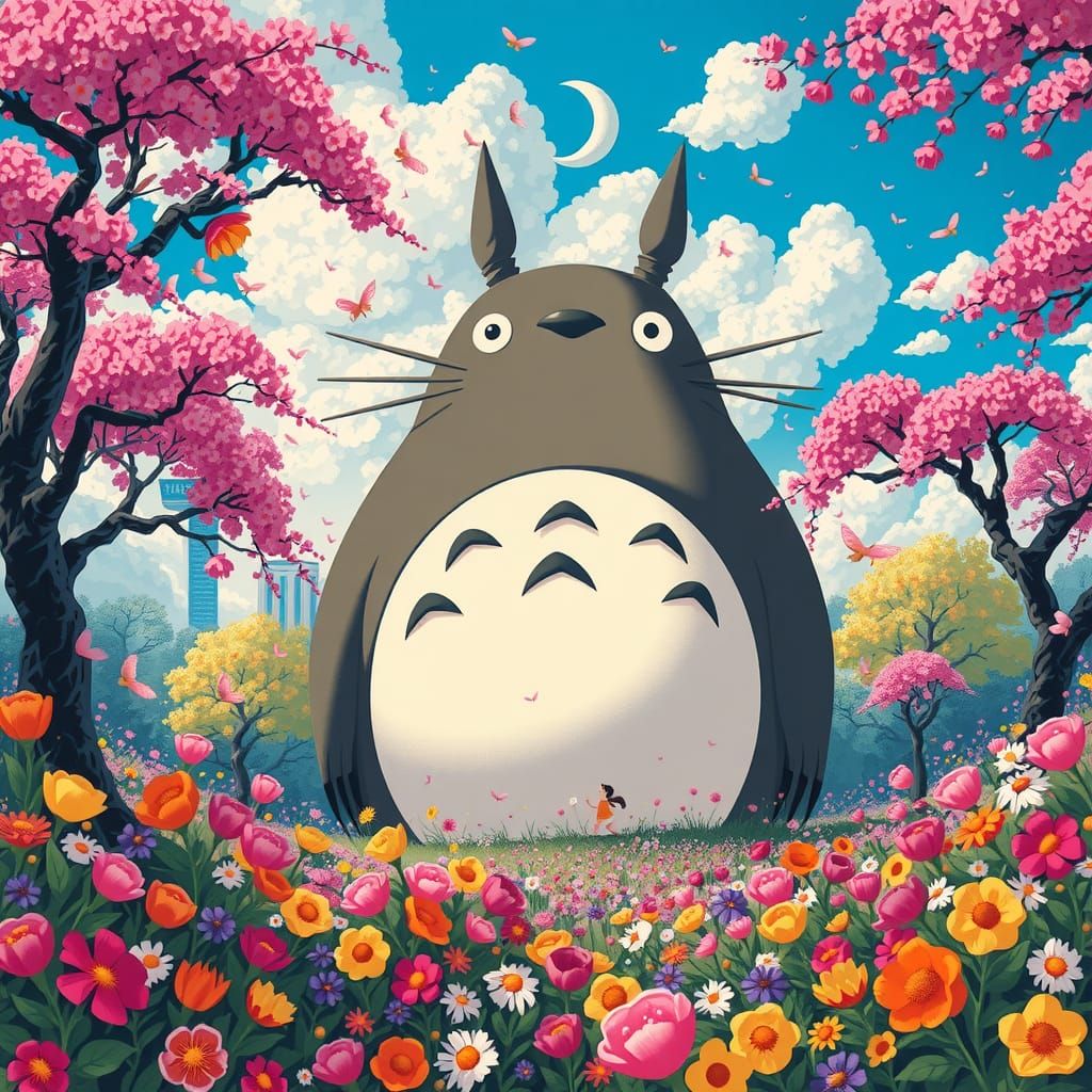 Totoro in Blooming Forest, Murakami Style