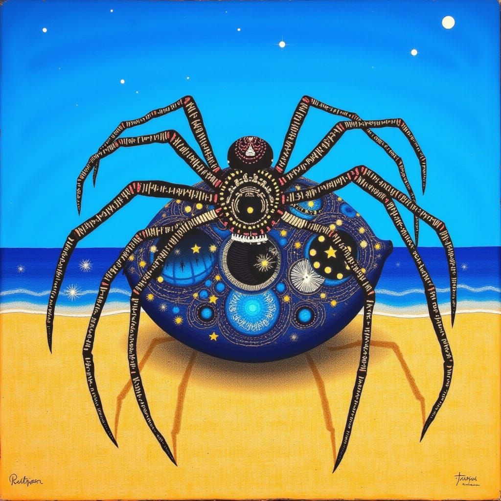 Surreal Spider Emerges From Conch Shell on Beach