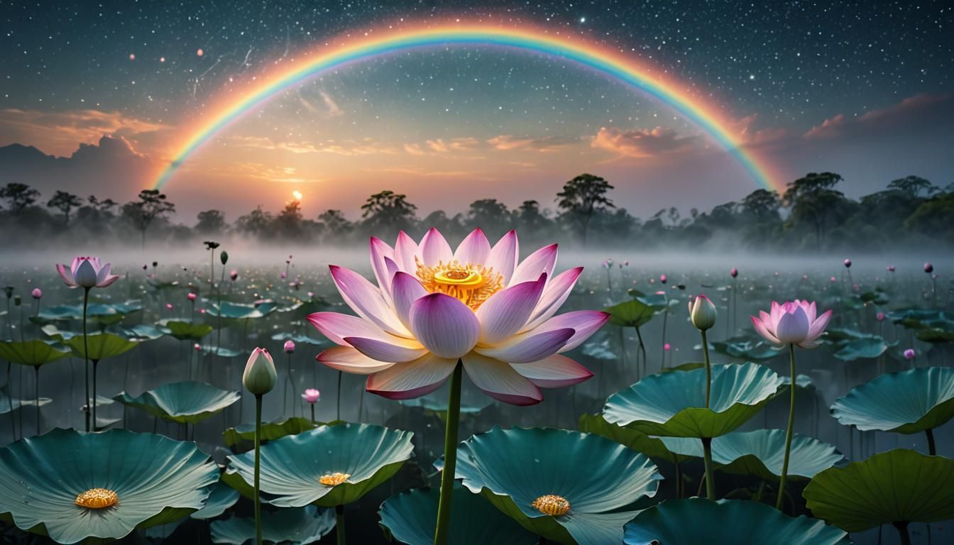 Lotus Flower Nebula Dreamscape in Fractal Art Style