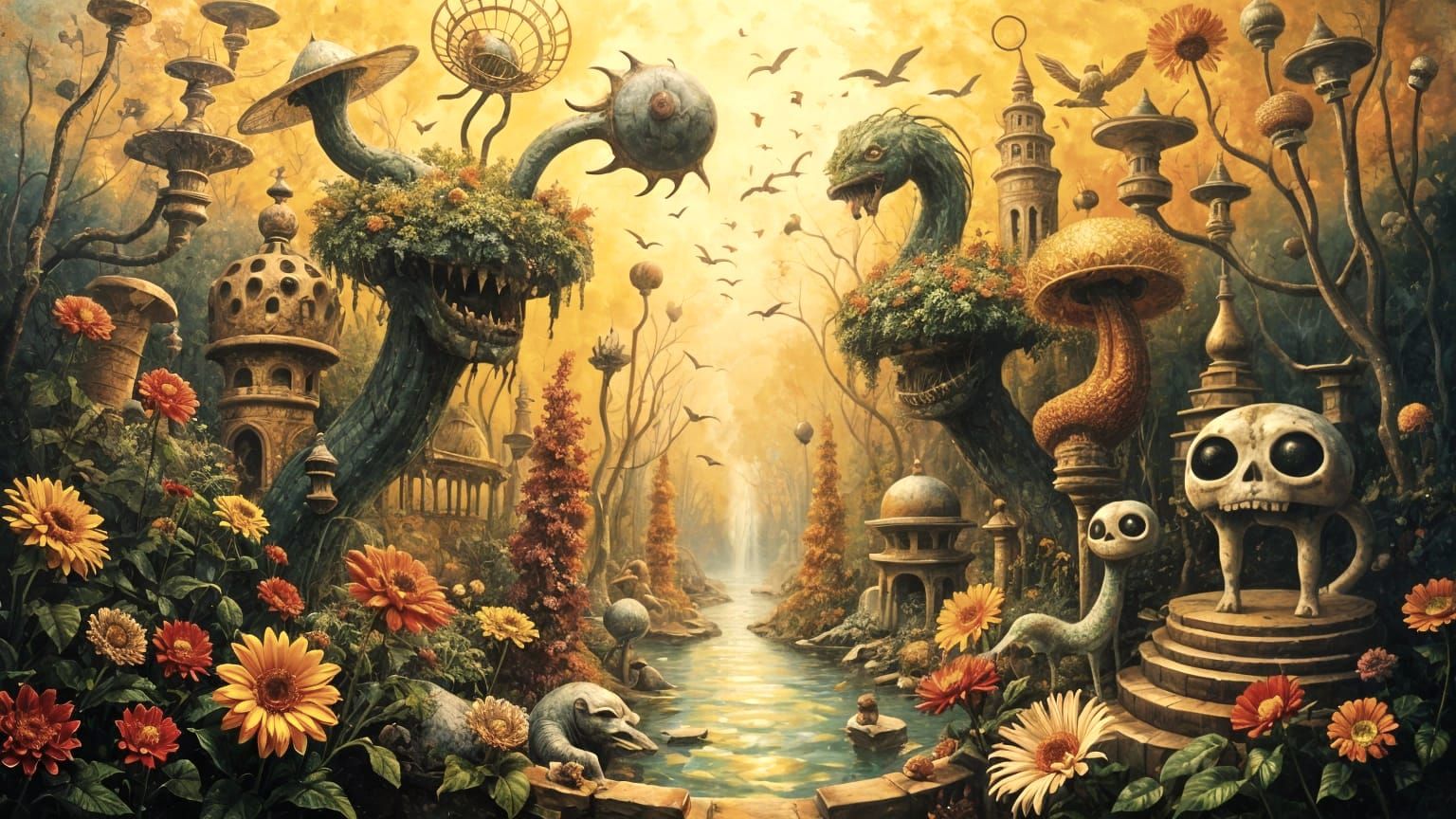 Surreal Eden Garden in Oil with Impasto Effect