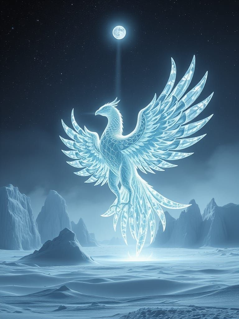 Ethereal Ice Phoenix in Arctic Blizzard