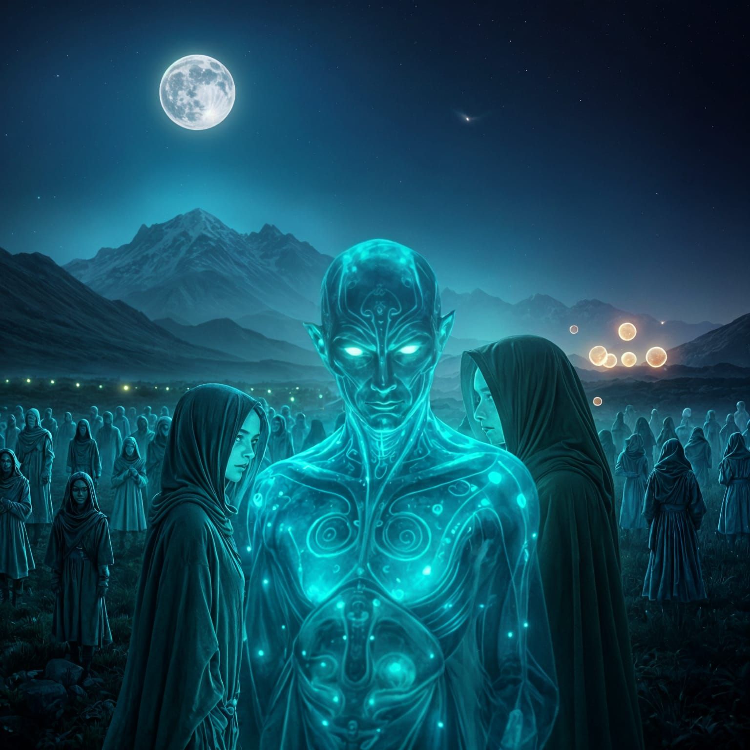 Ethereal Beings in a Glowing Landscape