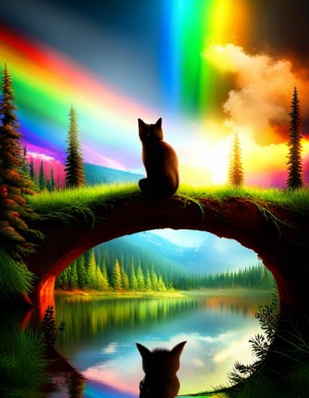 Rainbow Bridge with Cat, Detailed Matte Painting