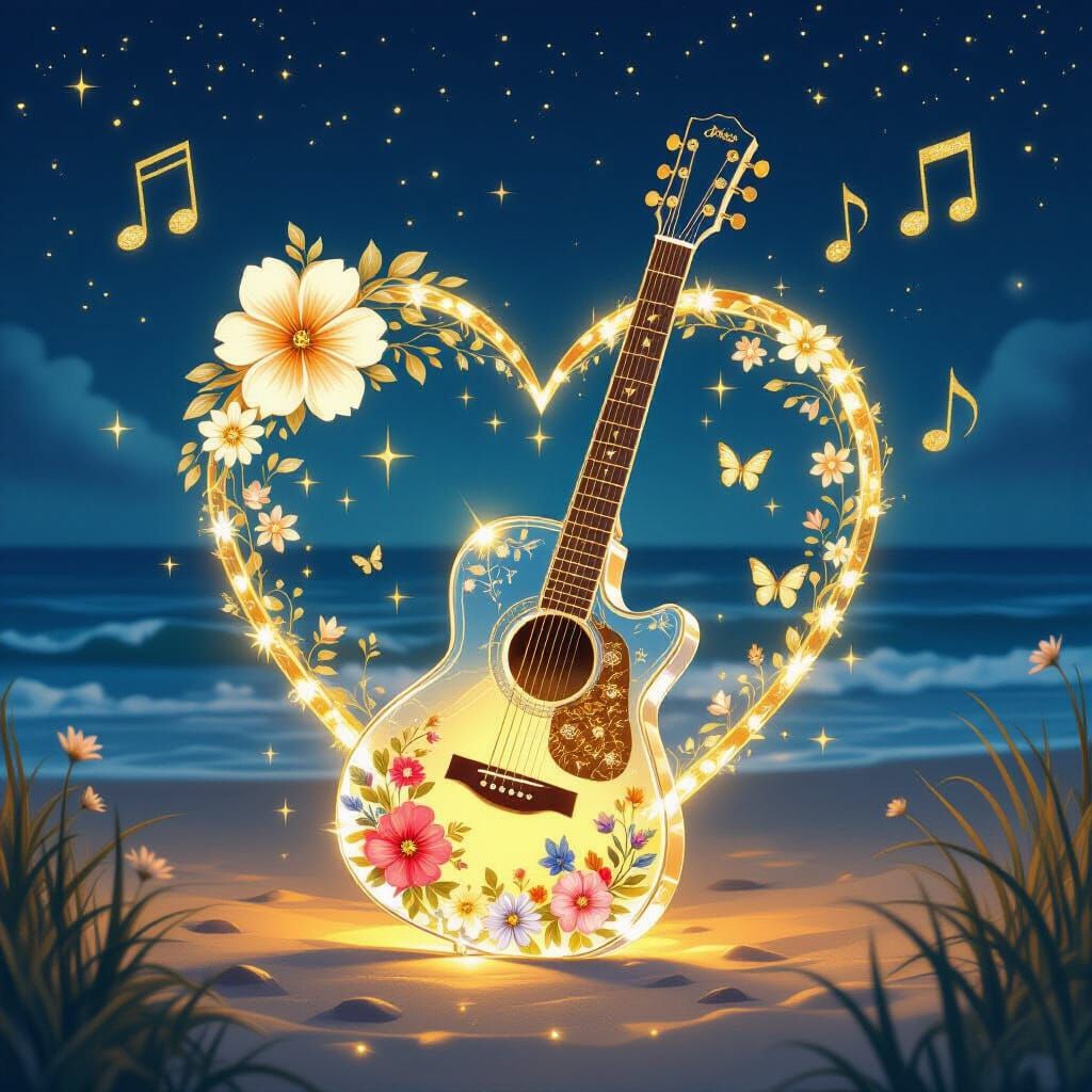 A captivating and dreamy scene featuring a luminescent golde...